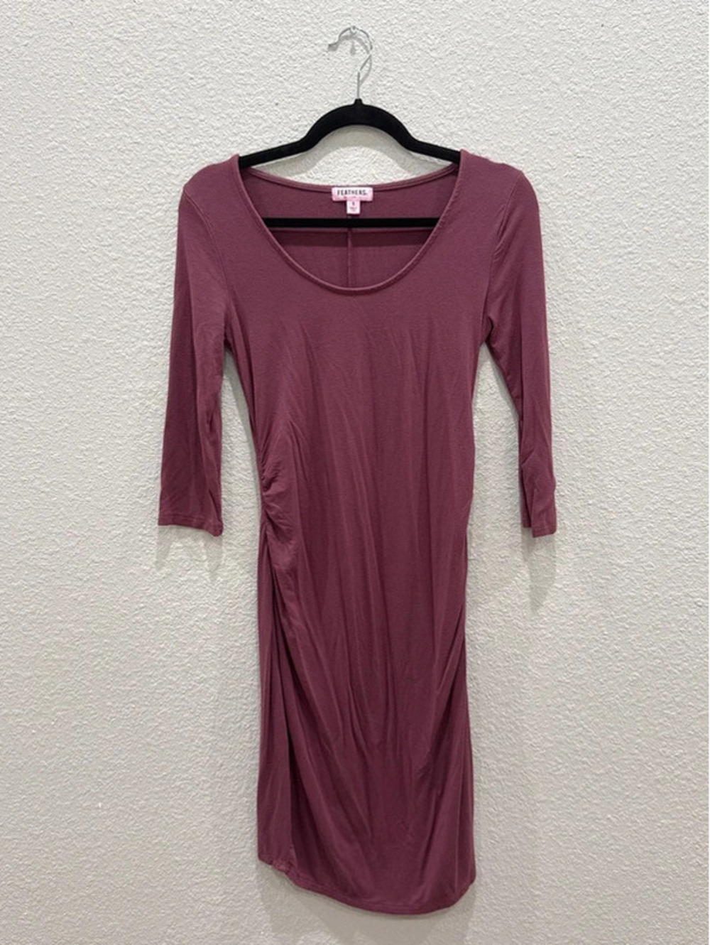 Feathers Maternity Ruched Jersey Knit Dress 3/4 Sleeve Small